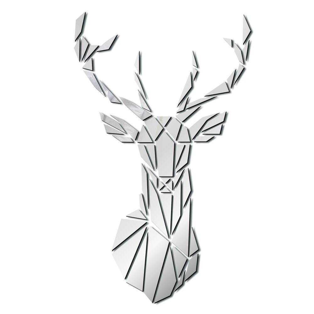 Minimalisme Antler Herten Hoofd Acryl Spiegel Stickers Morden Jagers Home Decoratieve Vrolijk Kerstmis Nieuwjaar Decal: Silver / 95cm x 57cm
