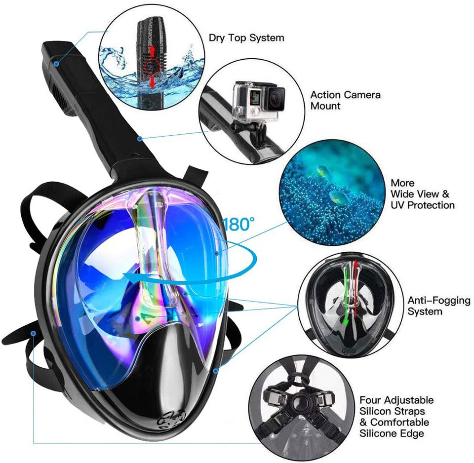 Diving Mask Scuba Underwater Anti Fog Wide View Swimming Snorkel Mask for Kid Adult Full Face Snorkeling Mask Diving Equipment