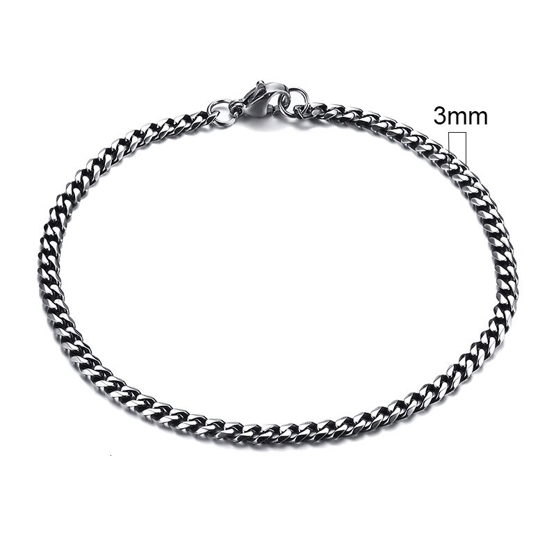 Vnox Heren Eenvoudige 3-11mm RVS Curb Cubaanse Link Chain Armbanden voor Vrouwen Unisex Pols Sieraden