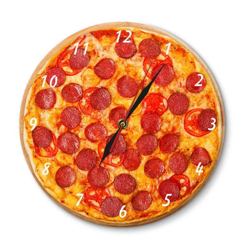 Simulation Pizza Wall Clock Western Food Shop Pizza Shaped Clock Color Picture Series Digital Clock: Pink