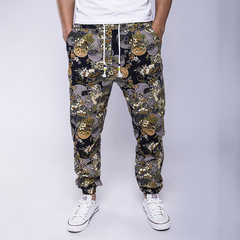 Hawaiian Mannen Bloemenprint Katoen Linnen Lange Harembroek Blauw Koortjes Zakken Man Broek Zomer Streetwear Joggers Mannelijke: XL / Flower