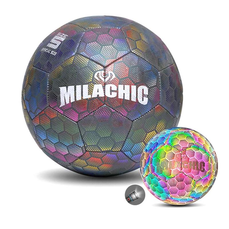 Balón de fútbol luminoso reflectante para niños, juego de adiestramiento al aire libre, luminiscente, inflable