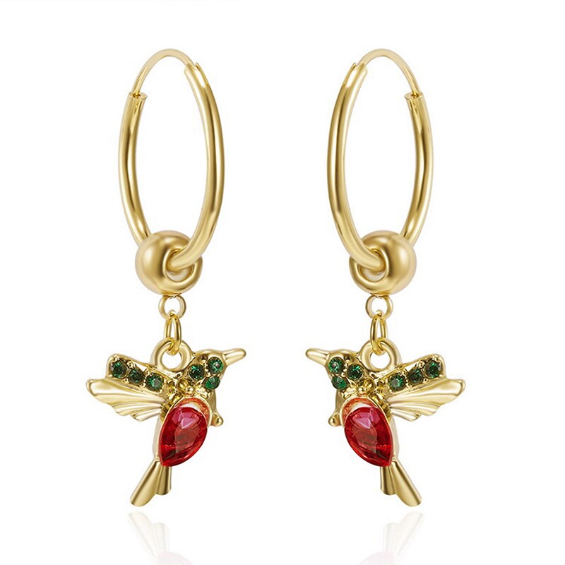 1 Paar Humming Bird Oorbellen Voor Vrouwen 2 Stijl Rhinestone Hummingbird Lange Tassel Oorbellen Trendy Sieraden: HFJY210-RD