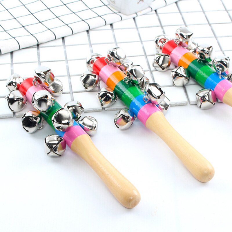 Sonajeros de madera para bebés, sonajeros para bebés, sonajeros de madera con mango de sonajero de mano de Color arcoíris, timbre de madera para actividades