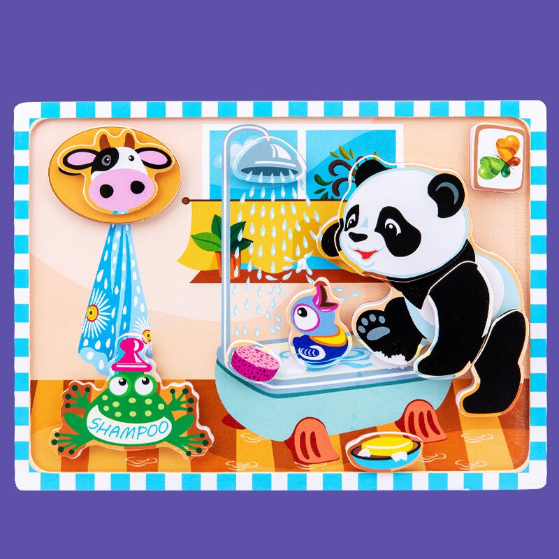 3D cartoon illustration Wooden stereo Velcro stickers jigsaw puzzle 3D sensory toys for girls and boy: 5