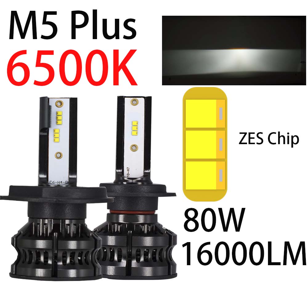 YHKOMS H4 Led 4300K ZES H1 H7 LED 5000K 8000K H8 H9 H11 9005 HB3 9006 HB4 H3 80W 16000LM Automatique De Phare de Voiture Antibrouillard 12V 6500K: M5 Plus 6500K / H3