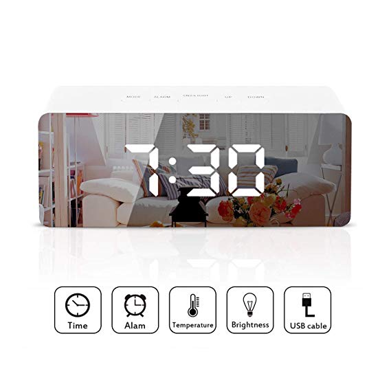 LED Mirror Alarm Clock Electronic Time Temperature Display Digital Snooze Table Clock USB Charging Multi-function Desk Clocks