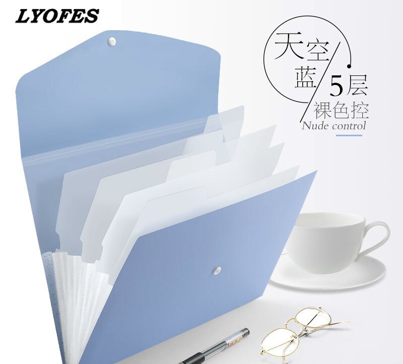 13 Grids Handheld File Folder Organ Box Bag Multi-function Organizer Storage Holder Office Document A4 Paper Folder: 5 Grid Blue