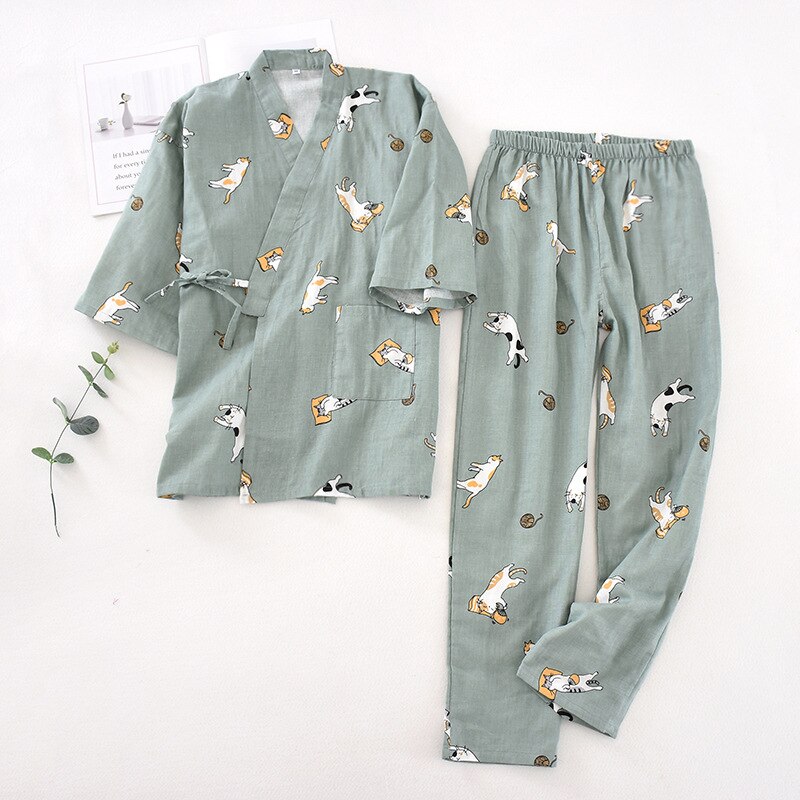 Japanse Stijl Kimono Katoen Nachtkleding Hoge Nachtkleding Dagelijks Nachtjapon Lingerie Sexy Leuke Pyjama Set Femme Pyjama