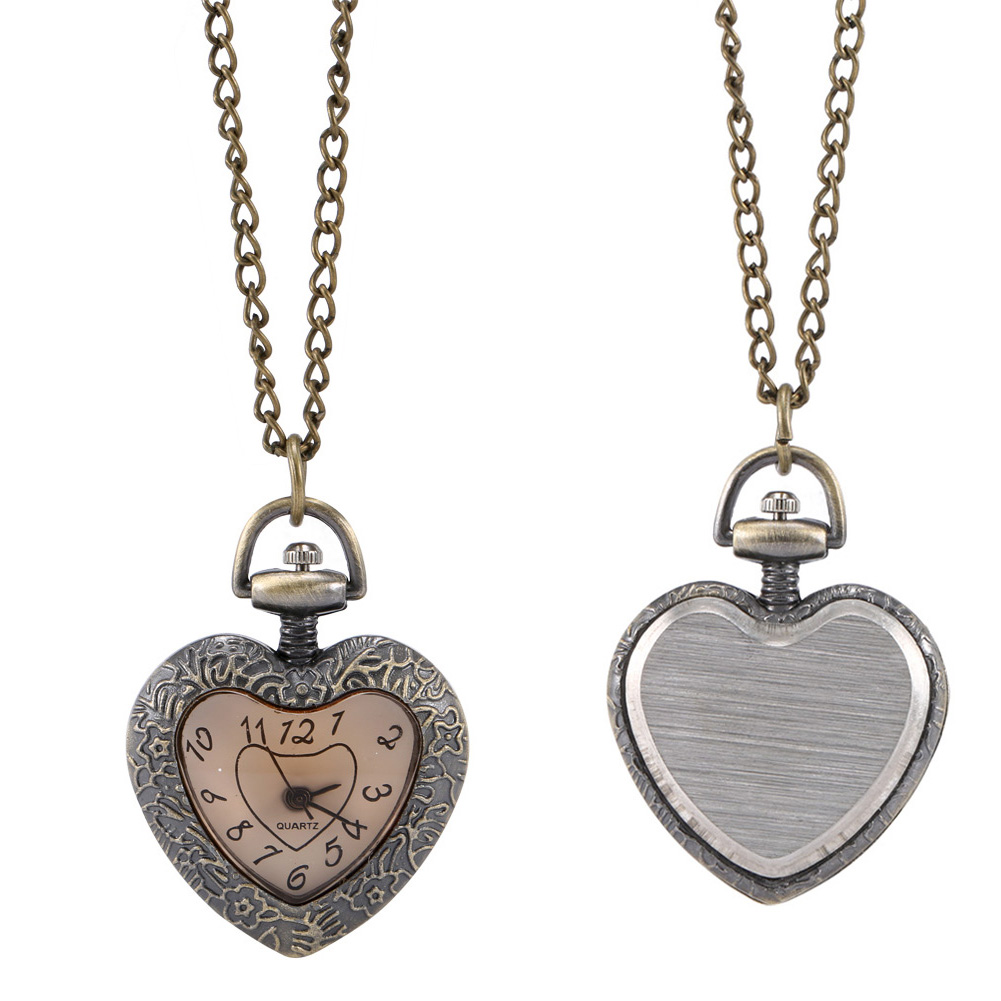 Vintage Retro Quartz Zakhorloge Liefde Hart Vorm Glas Hanger Trui Ketting Klok Ketting Lxh