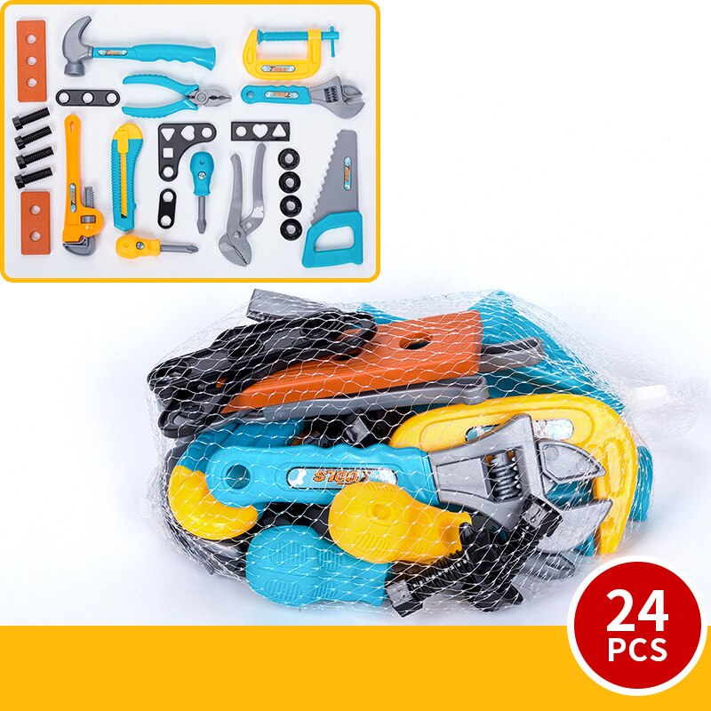 Børns værktøjskasse legetøjssæt dreng simulering reparationsnøgle værktøj bord reparationsboks baby skruesamling foregiver reparationsværktøj kuffert: 24 stk uden kasse