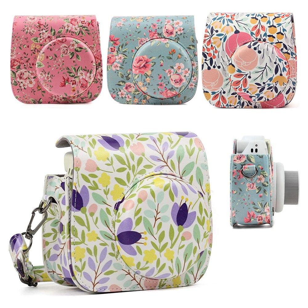 Retro Shoulder Camera Bag Protective Case Colorful Forest Patterns Leather Camera Bag for Fujifilm Instax Mini 8/9
