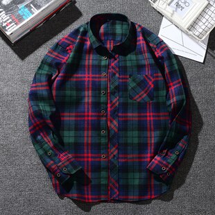 Herreskjorte 50%  bomull pluss størrelse 6xl 7xl 8xl 9xl 10xl 11xl for store tenåringer 155kg uformelle ruter grønn asiatisk størrelse scm 620: M (55kg-63kg)