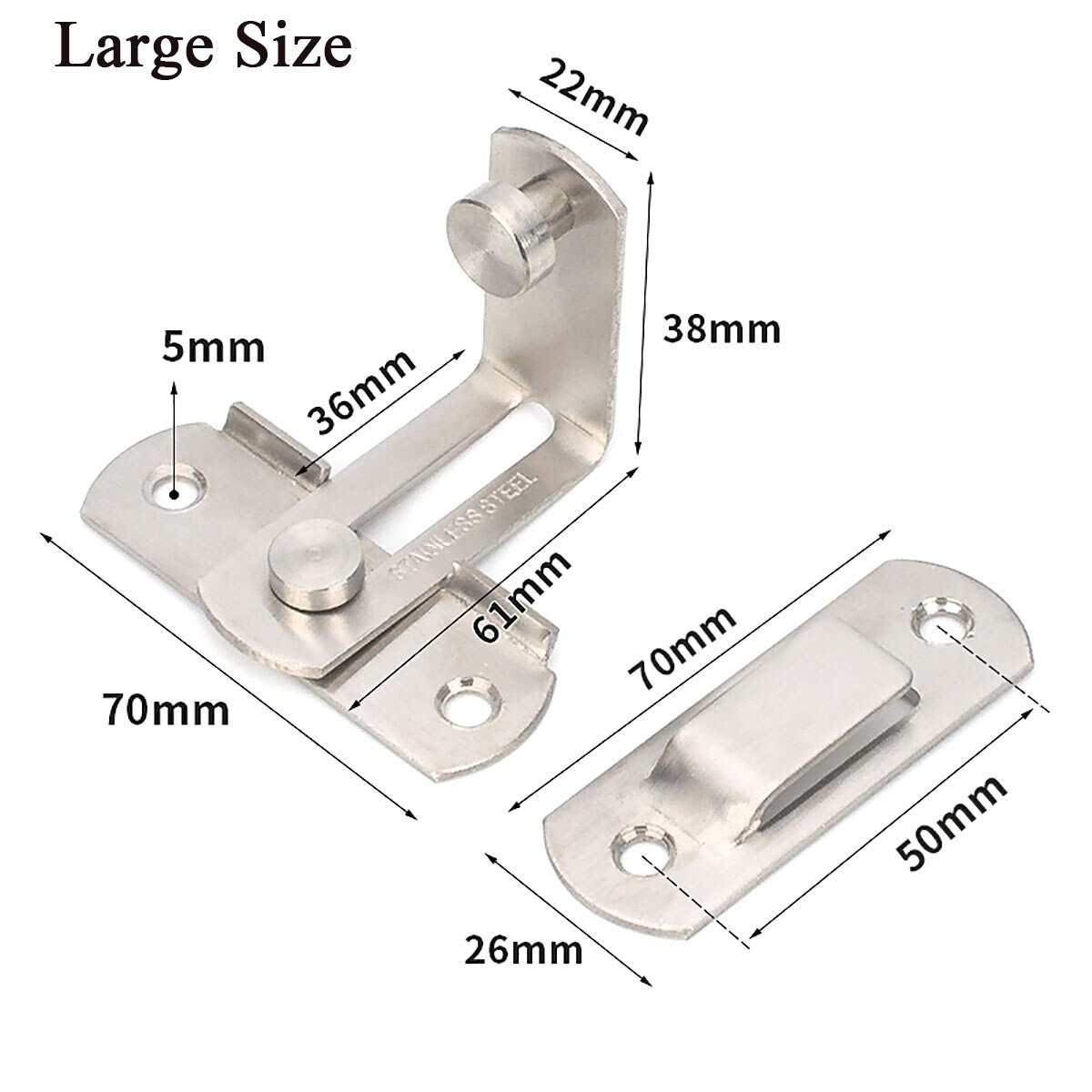1Pcs Stainless Steel Door Bolt Latch 90 Degree Barn Cast Hook Latch Window Cabinet With Screws Right Angle Sliding Gate Buckle: Large Size