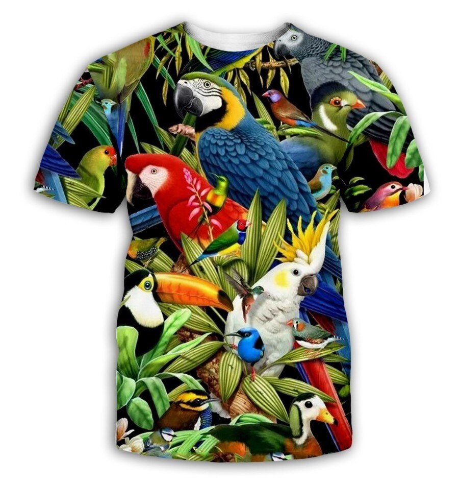 3D-Printed Parrot T-shirt Men's Floral T-shirt Hip-hop T-shirt Brid 3D-printed T-shirt Cool men's women's dress casual top S-5XL: 5XL