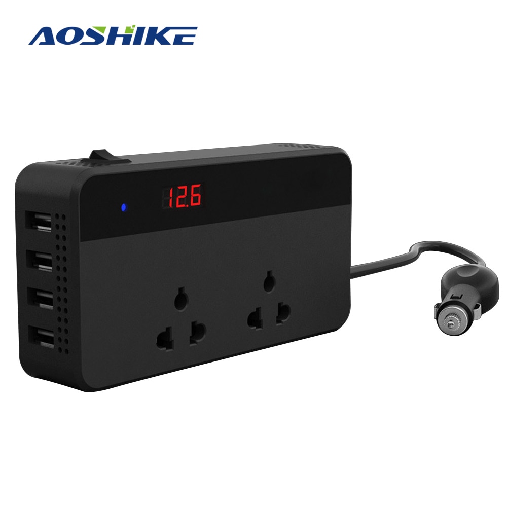 AOSHIKE Auto 220V multifunctionele Omvormer 12V 200W 4 USB Inverter Adapter Converter Oplader Digitale Display univesal