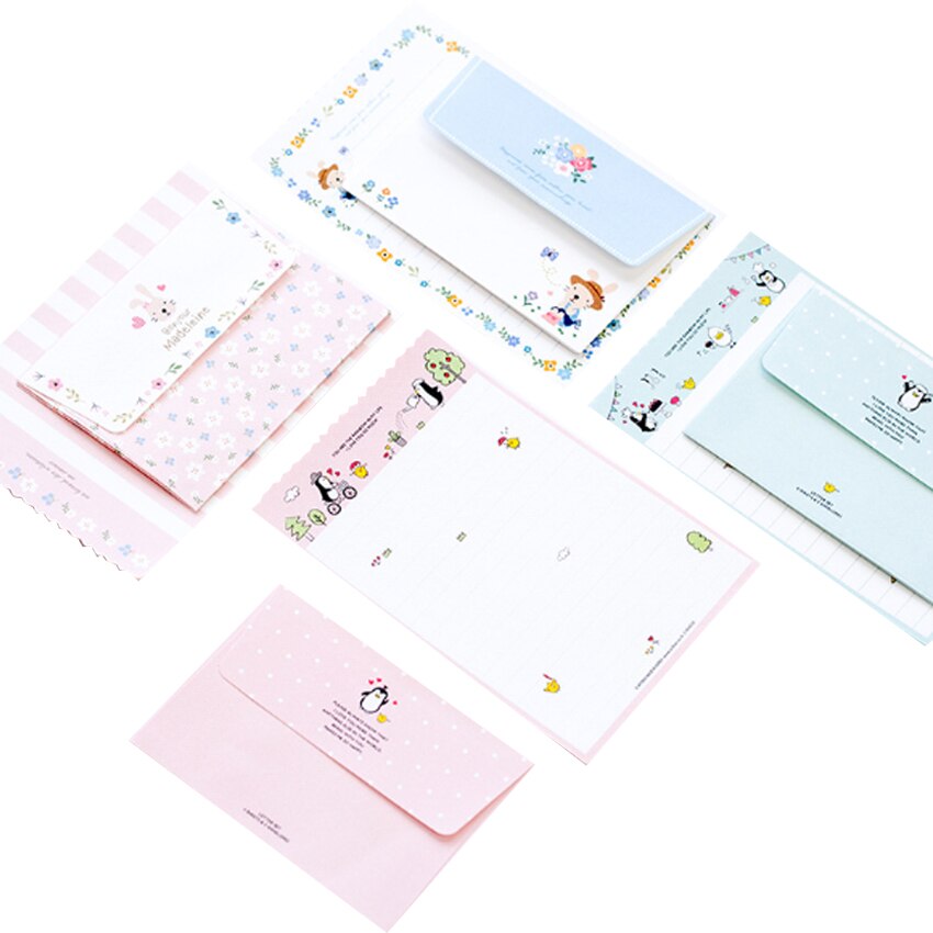 1set/lot Cartoon Greeting Card Writing Paper Letter Invitation Paper Stationery With Envelope Set