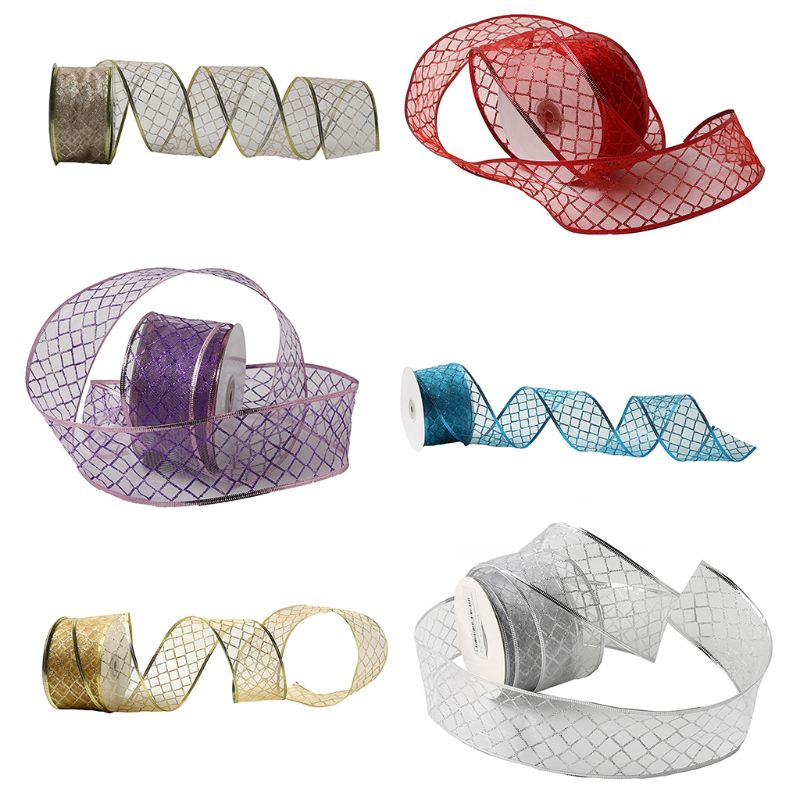Cinta de Organza transparente de celosía de 50 yardas para decoración de árbol de Navidad Q39B
