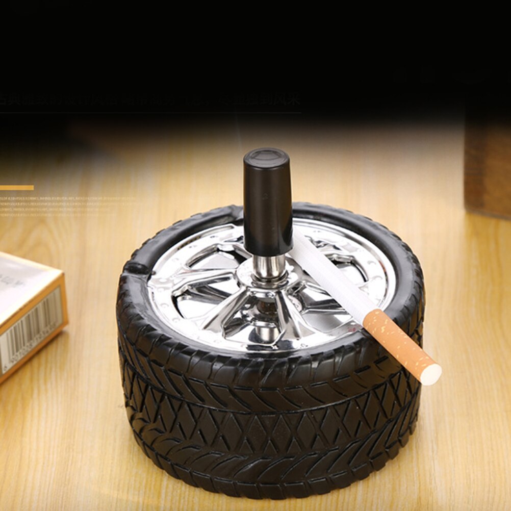 1pc Ashtray Car Tires Ashtray Press Rotary Portable Ash Tray Ashtray Metal Ashtrays with Lids Silicone Ashtray (Black)