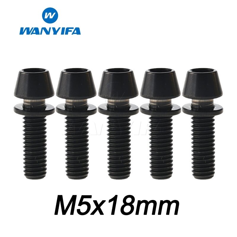 Wanyifa M5X16 18 20 Titanium Ti Taper Head Bolt Screw with Washer for Bike Part Bicycle Stem: M5X18 Black