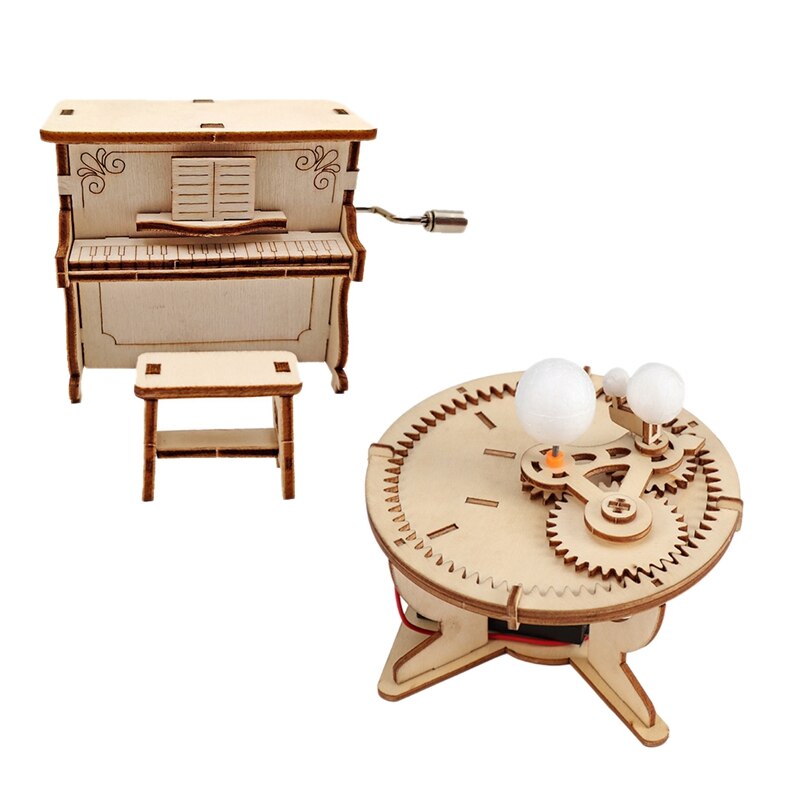2Pcs Astronomy Sun Earth Moon Planet Solar System Model and DIY Music Box Game Puzzle Cutting Crafts Kits Kid Science Geog