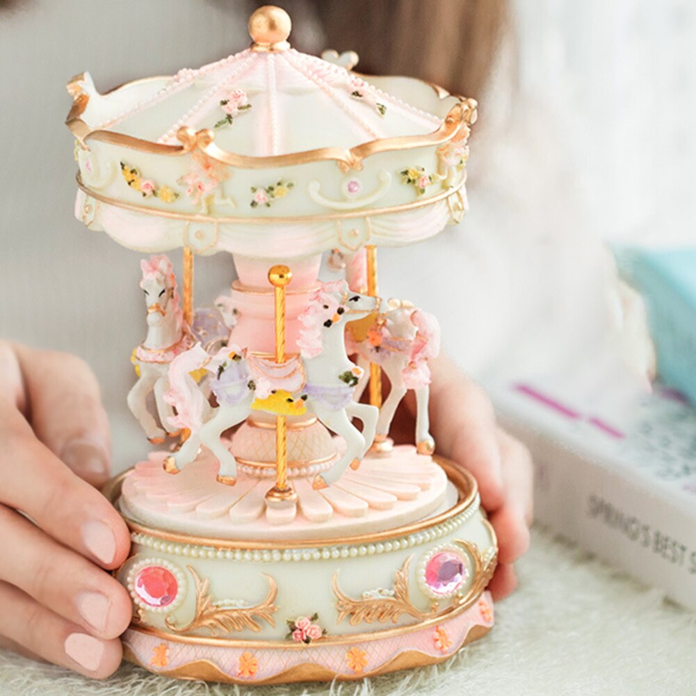 Valentijnsdag Led Licht Craft Verjaardag Decor Muziekdoos Luxe Carrousel Speelgoed Kleur Veranderende Kid Handwerk Uurwerk Mechanisme