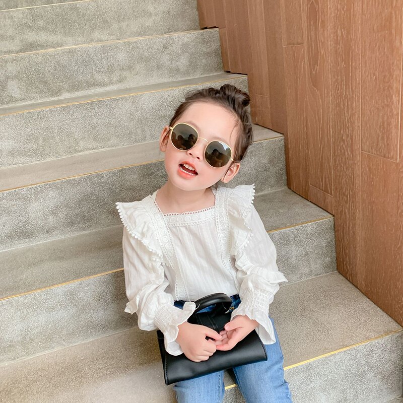 MILANCEL, ropa de otoño para niñas, camisa de estilo de encaje para niñas, camisa blanca con mangas de volantes para niñas, tops base para niños