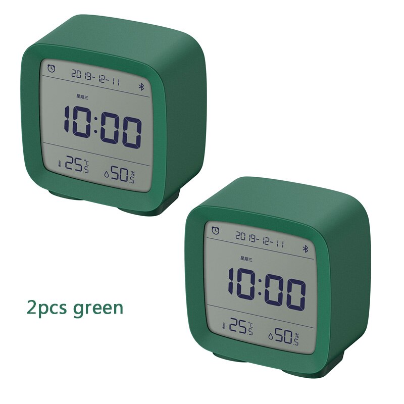 Reloj despertador Xiaomi Cleargrass con Bluetooth, pantalla LCD de temperatura y humedad, luz nocturna ajustable con aplicación Mijia Smart Home: 2pcs green