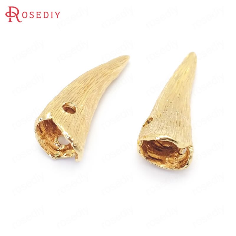 (37635)4PCS 30x11MM 24K Gold Color Brass Horn Charms Pendants Jewelry Making Supplies Diy Findings Accessories