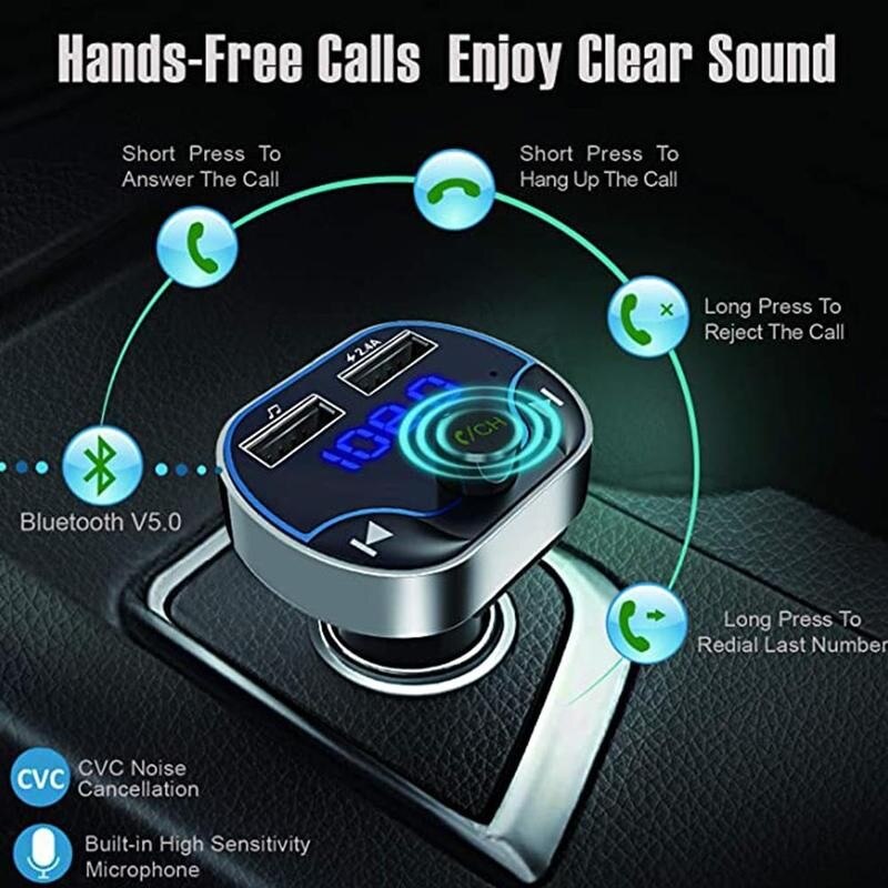 Bluetooth FM Transmitter Aux Modulator Car MP3 Player Audio Receiver Bluetooth Handsfree Calling Car Kit Dual USB Car Charger