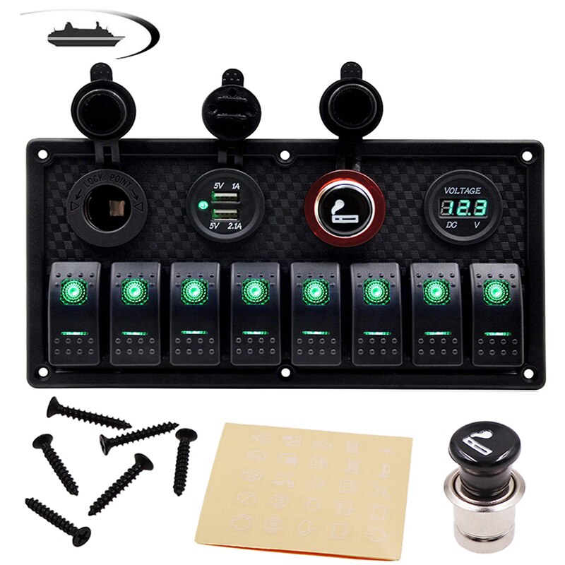 6/8 Gang interrupteur à bascule panneau pour voiture bateau RV Marine camion fusible panneaux étanche voltmètre numérique double USB chargeur Ports DC 12V