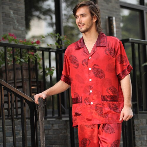 Pyjama en Satin de soie à manches courtes pour homme, ensemble de vêtements de nuit pour la maison, directe: M