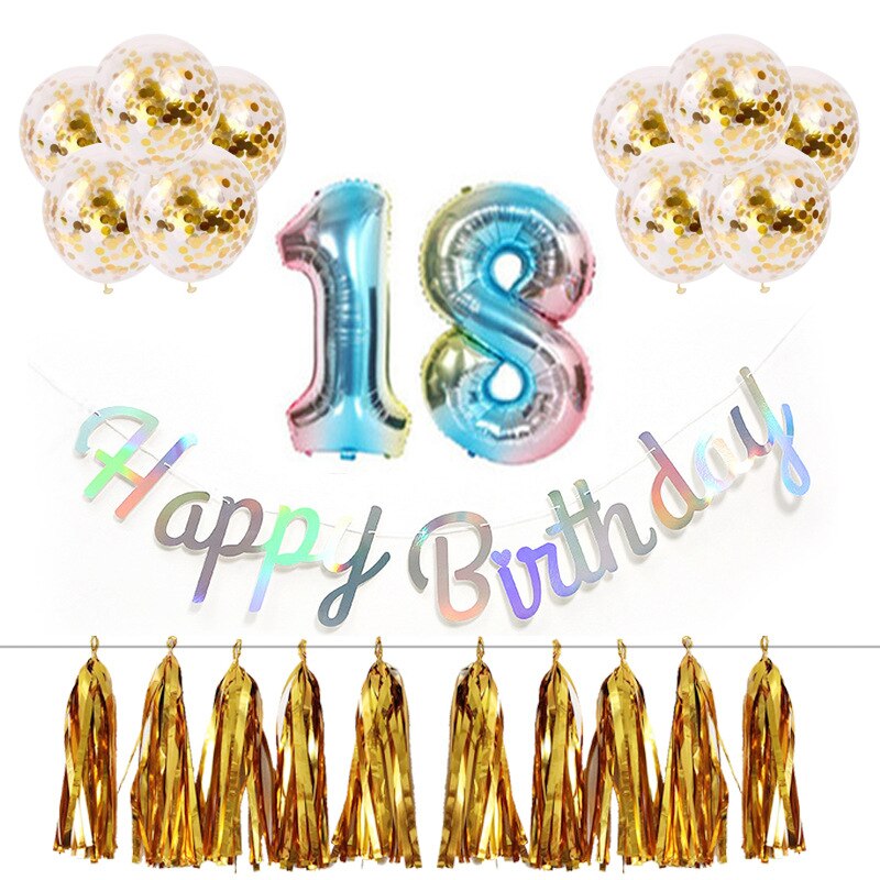 Tillykke med fødselsdagen 18 farverige balloner 18 år ballon 18th fødselsdagsfest indretning nummer banner kvaster folie fødselsdato ballon sæt: Oliven