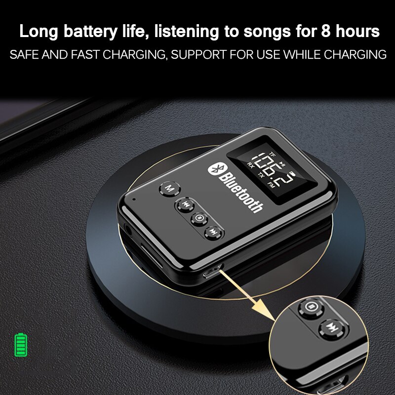 Receptor Bluetooth 5,0, Transmisor estéreo, tarjeta TF de apoyo, transmisor FM para coche, auriculares, adaptador de altavoces Universal