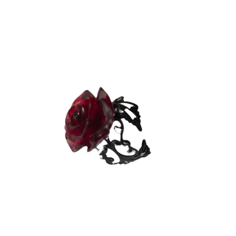 Anillos de apertura de rosa roja estilo gótico Retro para mujer, anillo de dedo hueco con flor de cristal con personalidad Punk, joyería de de Hip Hop Rock