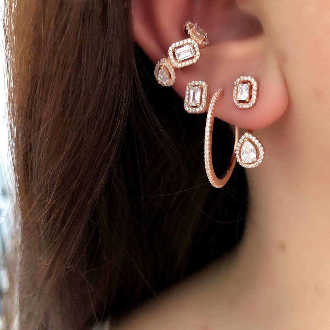 Boucles d'oreilles géométriques avec clip, zircone cubique 5A scintillantes, différentes formes cz, manchette d'oreille sans piercing pour femmes, 1 pièce