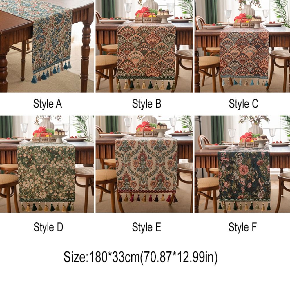 Heminredning vintage jacquard bordslöpare blommönster med tofsduk förtjockad bordsduk middagsfest