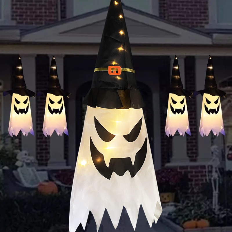 45-80cm led halloween-dekorasjon blinkende lys gypsophila spøkelsesfestival kle seg glødende trollmannsspøkelseshattlampe hengende dekor