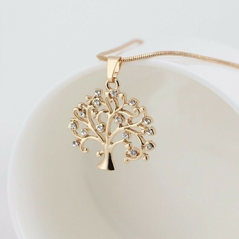 Womens Silver Tree Of Life Crystal Cz Cubic Zirkoon Ia Hanger Ketting Sieraden