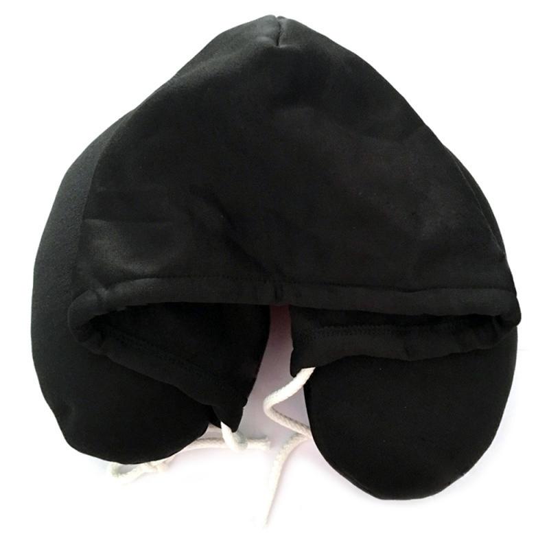 Kleurrijke Reizen Hooded U-Vormige Kussen Auto Office Vliegtuig Head Rest Hals Ondersteuning U-vormige Oogmasker eyemask Nekkussen: Black