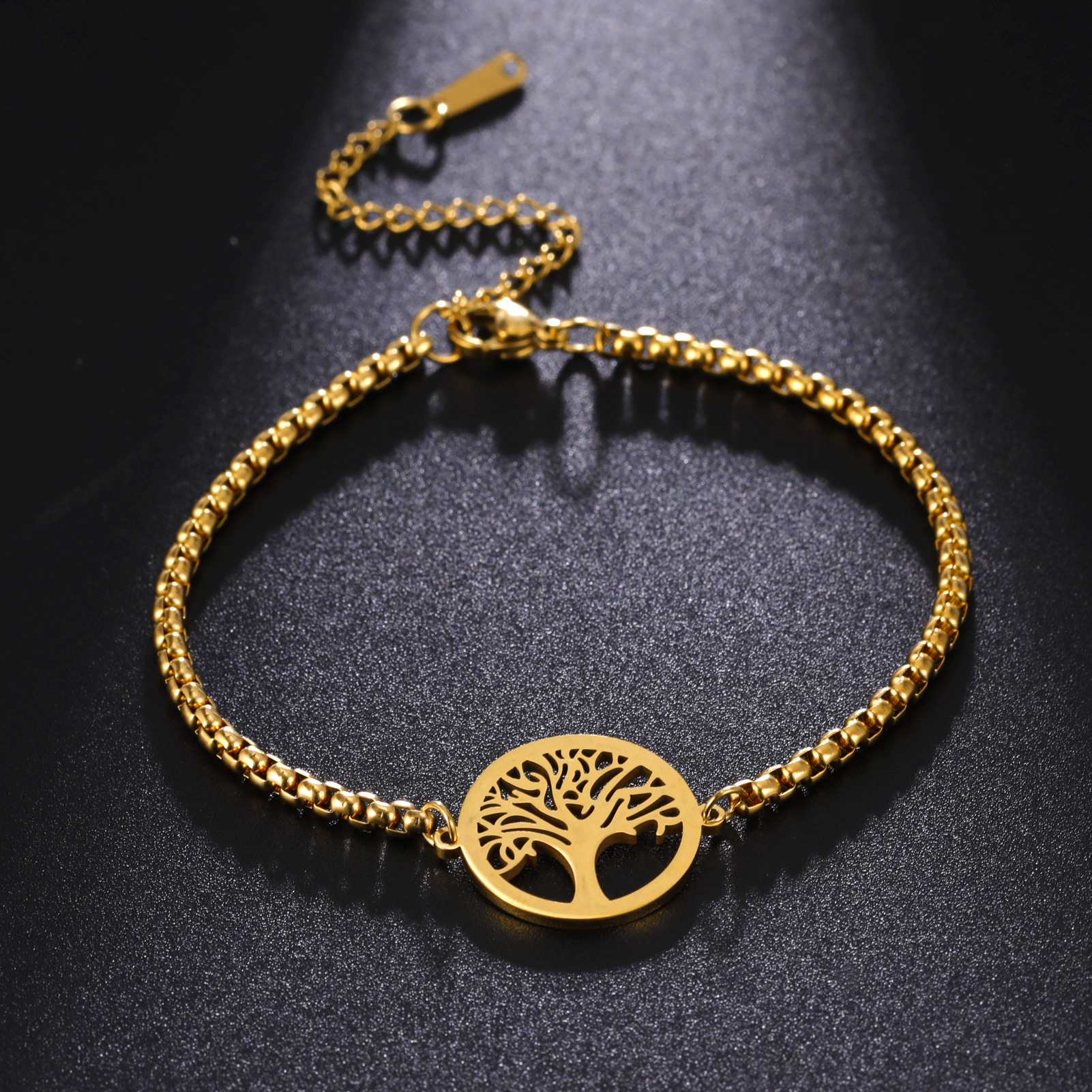 Pulseiras de aço inoxidável para mulheres, pingente life tree, joia clássica, moda, presentes de festa de casamento oco