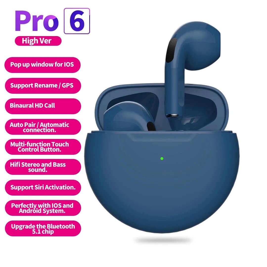 Alatour Draadloze Hoofdtelefoon Bluetooth 5.0 Koptelefoon Sport Oordopjes Headset Pro6 Opladen Doos Hoofdtelefoon Voor Alle Smartphones: Dark blue