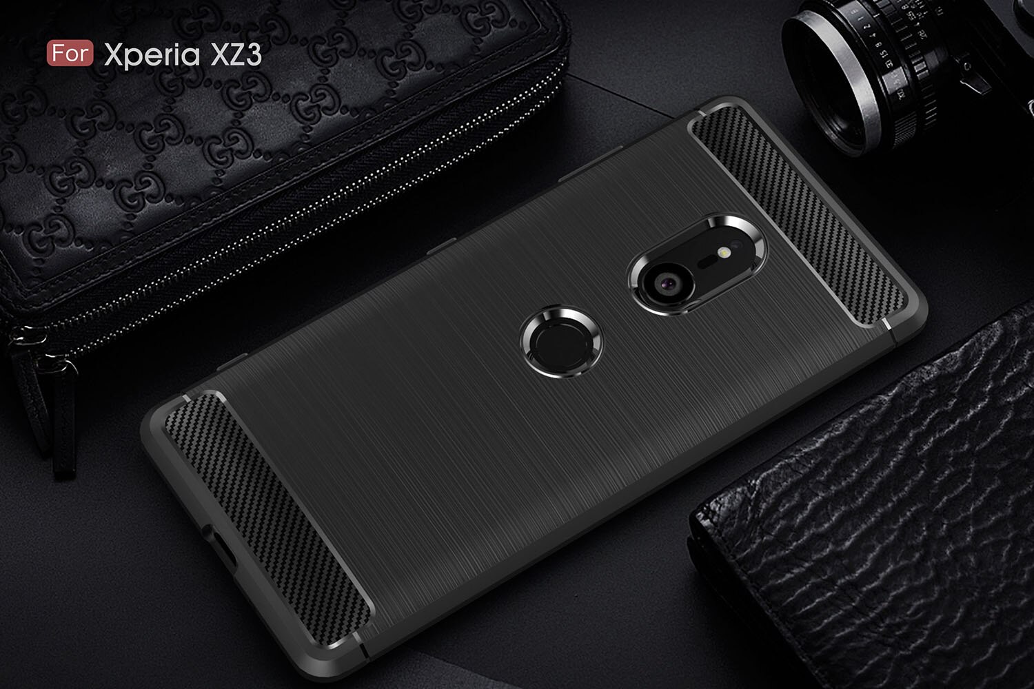Para Sony Xperia XZ3 XZ1 XZ2 funda Premium de fibra de carbono fundas de teléfono a prueba de golpes para Sony Xperia XZ2 Compact XZ1 contraportada: Mezclilla / Negro