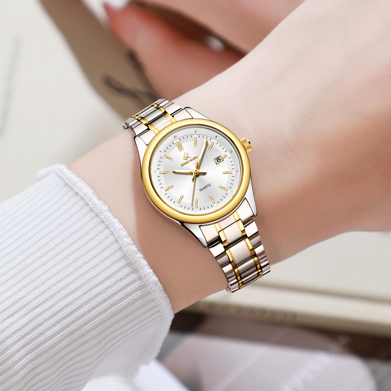 ERNIE KLEIN dameshorloge luxe gouden horloge OriginalDate Week roestvrij staal waterdicht lichtgevende elegante jurk dameshorloges