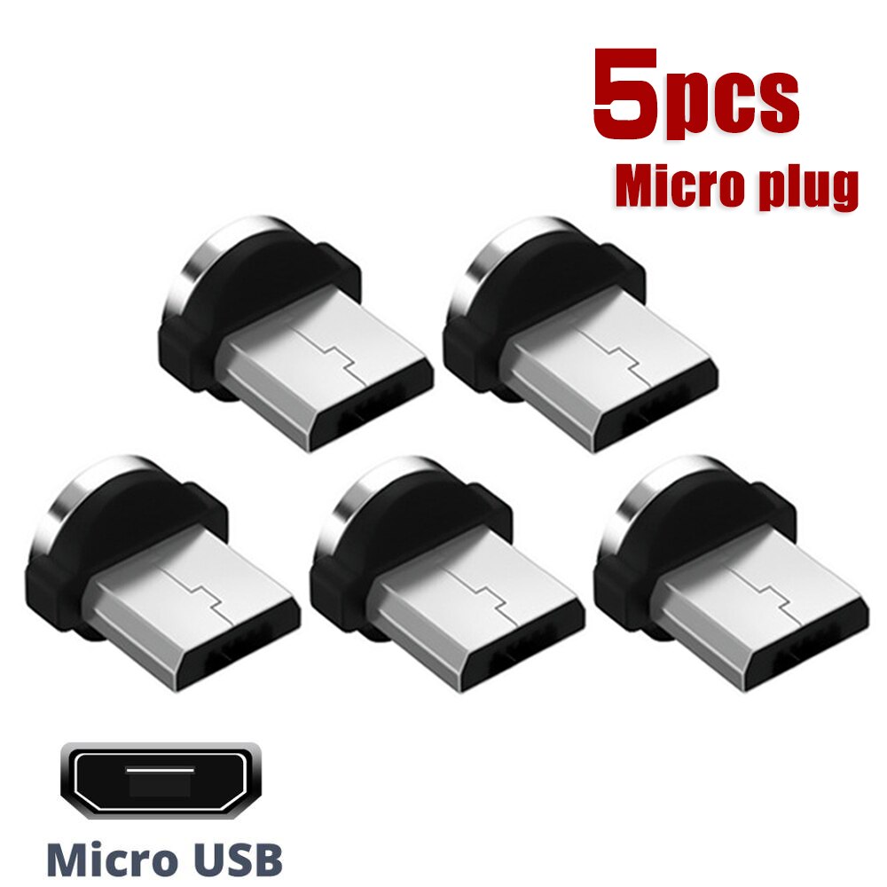 Ronde Magnetische Kabel Plug 8 Pin Type C Micro Usb C Stekkers Snelle Opladen Telefoon Magneet Charger Plug Voor Iphone 1M Lijn Laadstroom: 5pcs Plug For Micro