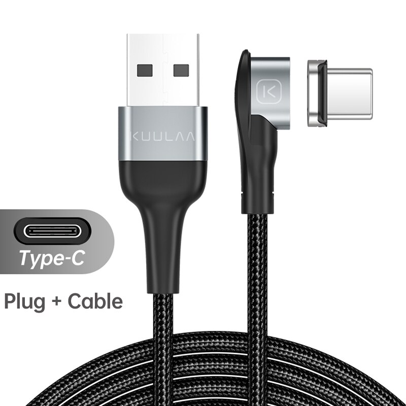 Kuulaa magnetische oplaadkabel usb type c micro-oplaadkabel voor iphone 12 11 samsung huawei xiaomi snellaadkabel usb-kabel: Zwart voor type-c