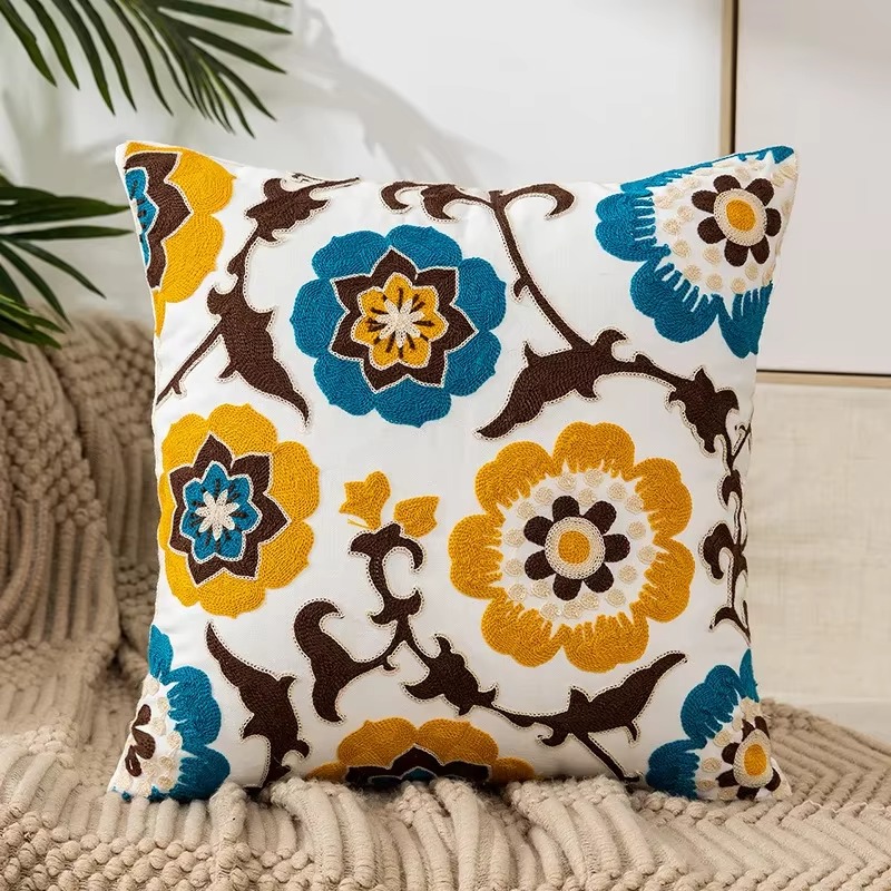 45X45CM Bloem Geborduurde Sierkussen Cover Plant Handdoek Moderne Stempelen Taille Kussenhoes Decor Home Decoratieve kussensloop: green