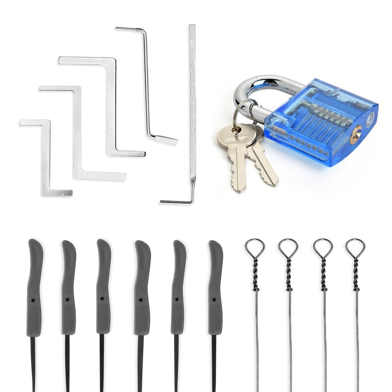 3 In 1 Set Locksmith Tools Practice Transparent Lock Kit With Broken Key Extractor Wrench Tool Removing Hooks Hardware
