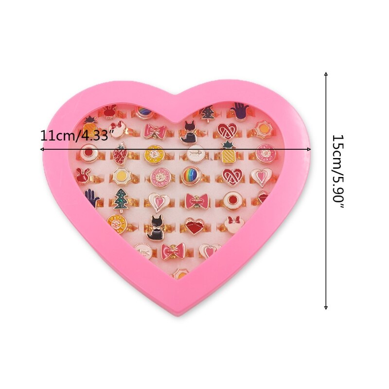 NEWEST 36pcs Children Kids Little Girl , Jewelry Adjustable Rings in Box, Girl Pretend Play and Dress up Rings