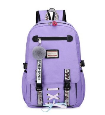 Woman Usb Charging Travel Backpack Anti-theft School Bags Teenager School bag For Girls Mochila Escolar Children&#39;s Bookbag: purple 1